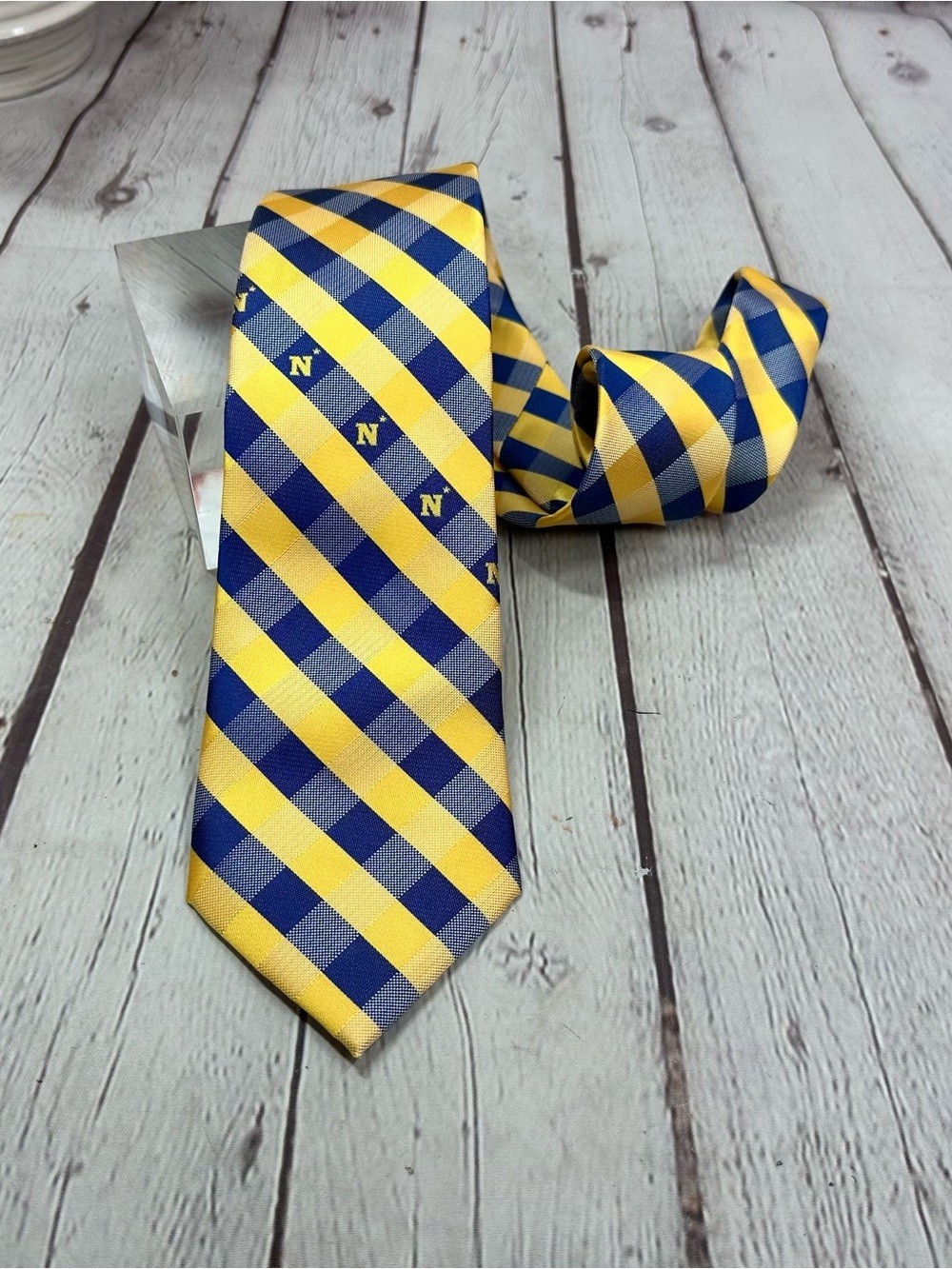 eagles wings US navy Yellow & Blue Plaid Men's Tie fandom collegiate military